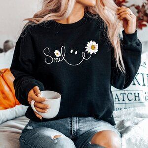 Daisy Smile Face Sweatshirt, Daisy Flower Smile Sweatshirt
